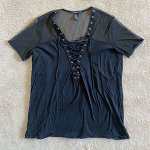 Forever 21 Black Mesh Lace Up T-Shirt